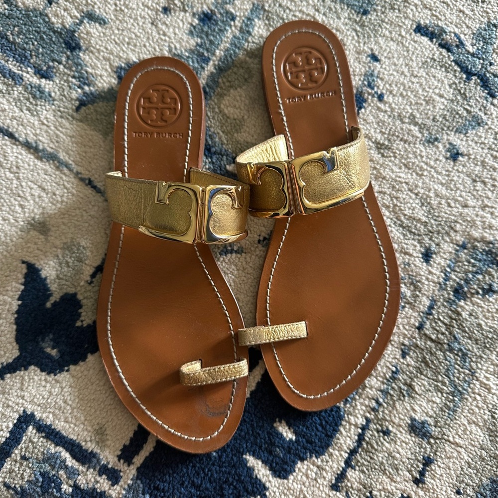 Tory Burch Metallic Gold Slide Sandals